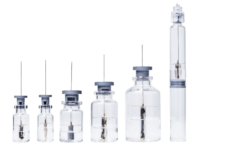 Five sensors for product temperature measurement inserted in Vials and one dual chamber syringe