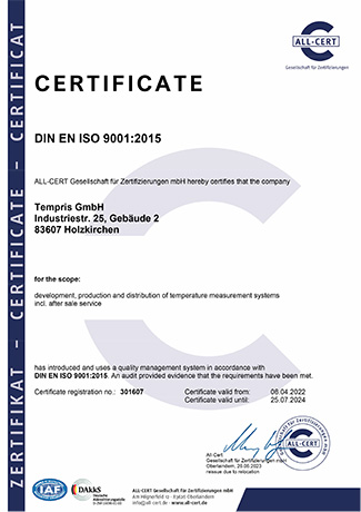Tempris GmbH - Certificate DIN EN ISO 9001_EN