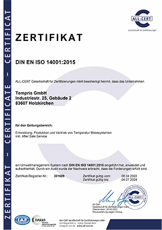 Tempris GmbH - Zertifikat DIN EN ISO 14001_DE