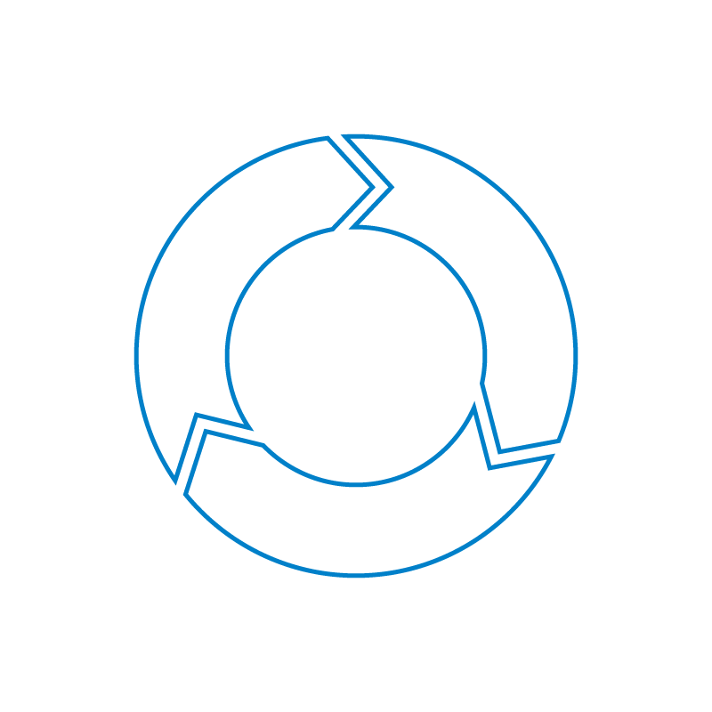 icon for the lyo cycle - a circle with arrows to show that optimization is easy with product temperature measurement for all lyo scales