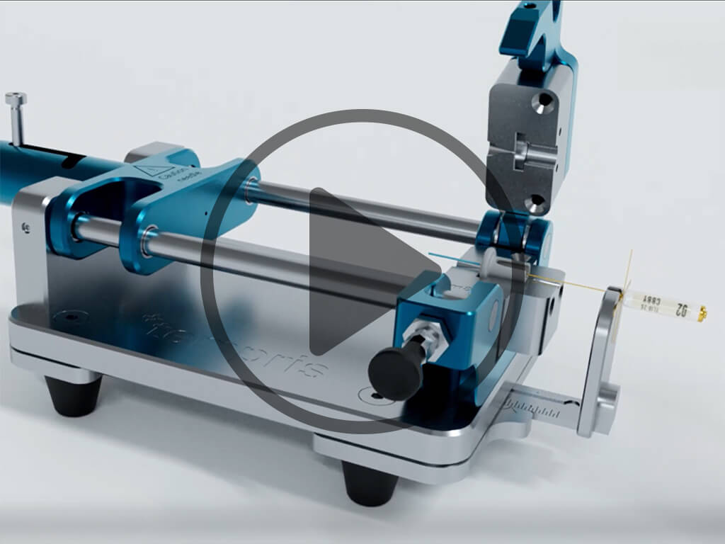 Tempris Piercing tool with sensor, centering cross, antenna and stopper united with a play-button